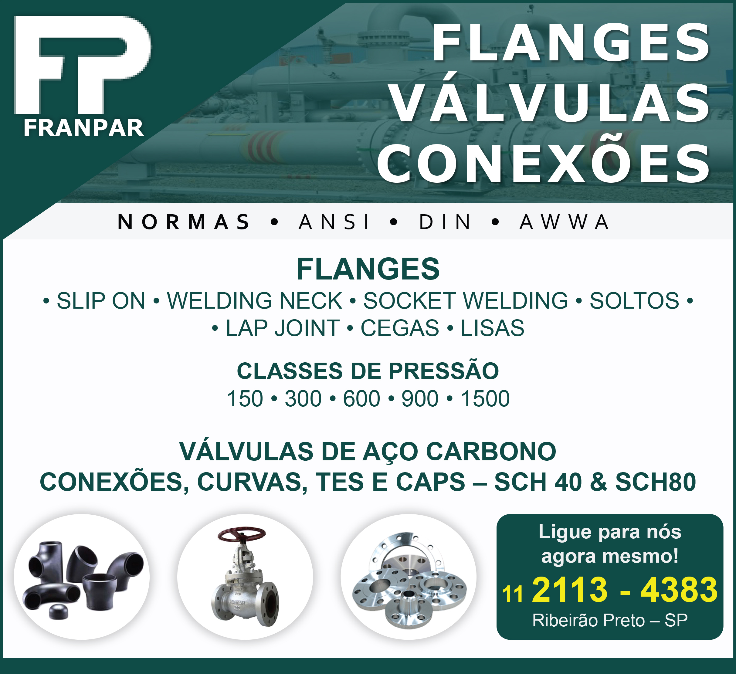  Flanges nas normas ANSI, Din e AWWA